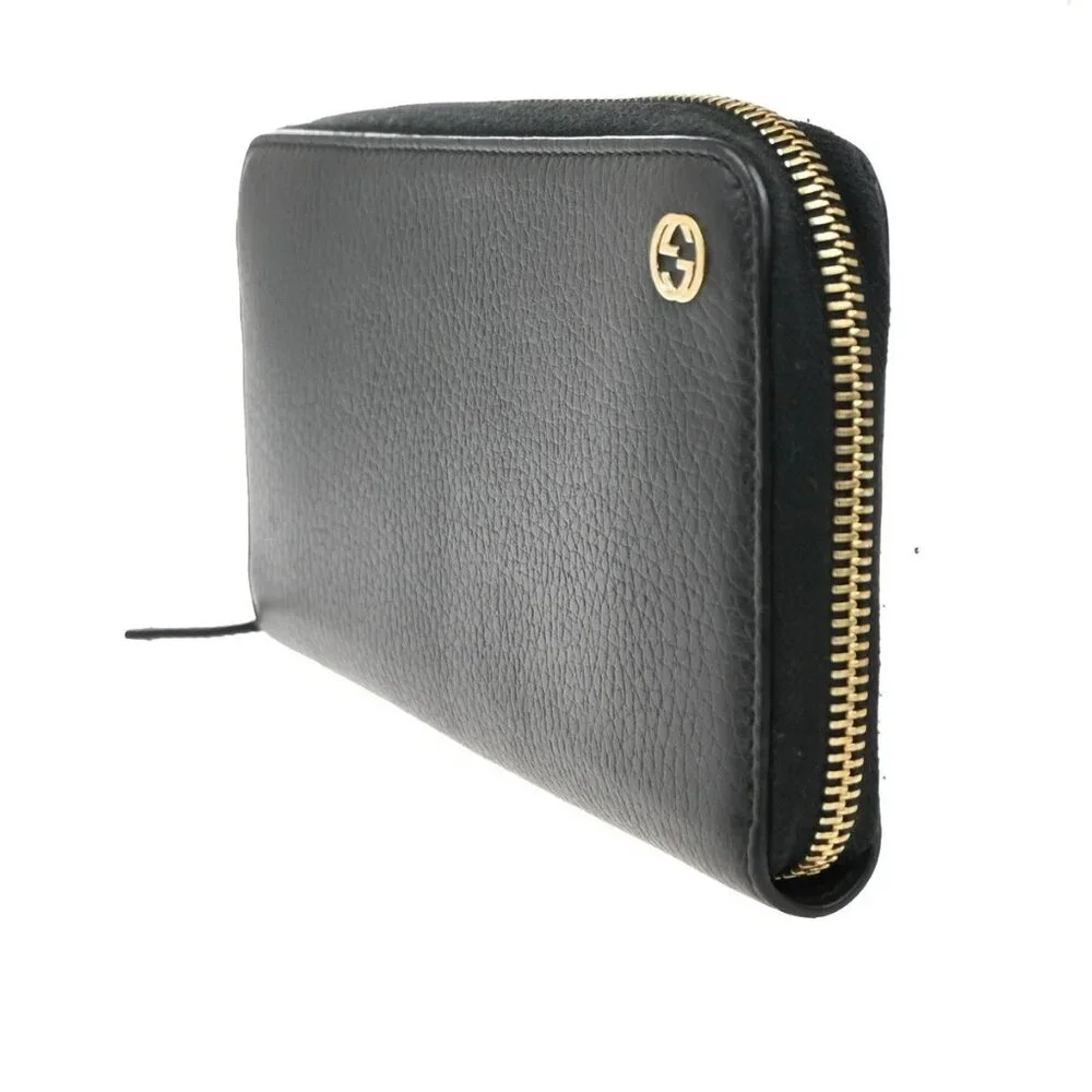 GUCCI Logo Interlocking G Zipper Around Long Wallet Leather Black GHW 38RL784 - Picture 2 of 13